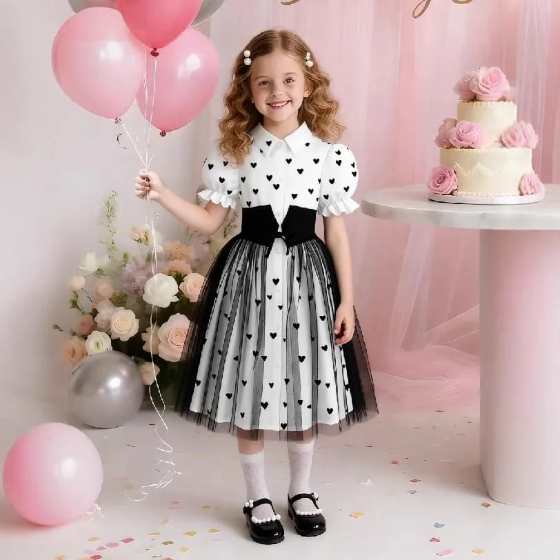 Robes en forme de cœur pour filles, manches bouffantes, chemise en forme de cœur, à lacets, en maill