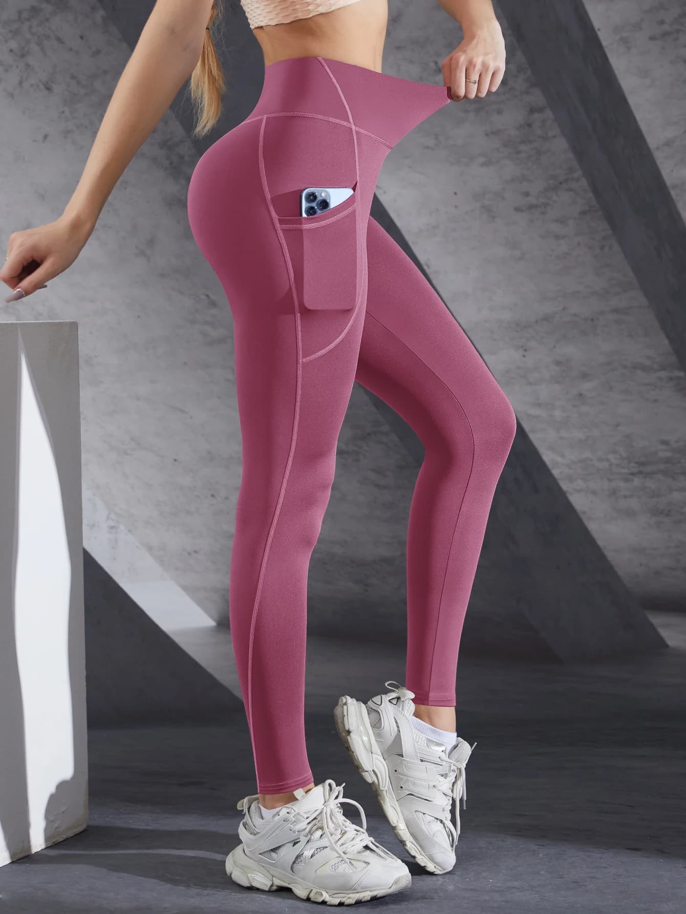 Femmes taille haute élastique entraînement Yoga Leggings contrôle du ventre avec poches latérales pa