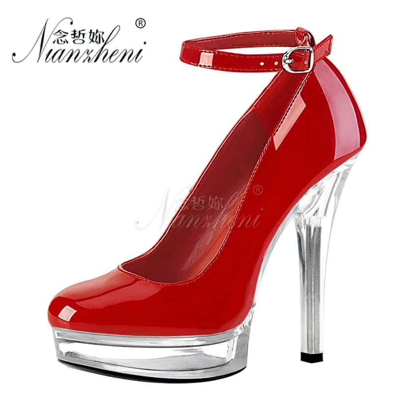 Talons Fins de Grande Taille de 17cm à Bande Noire pour Femme, Chaussures de Pole Dance, Rondes, Par