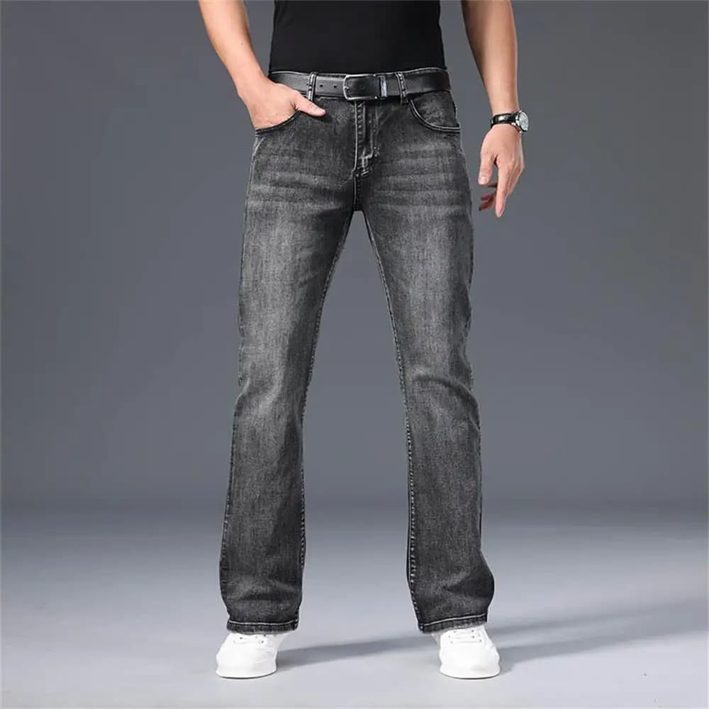 Jean micro-évasé taille mi-haute pour homme 2026 – Pantalon décontracté élastique de haute qualité