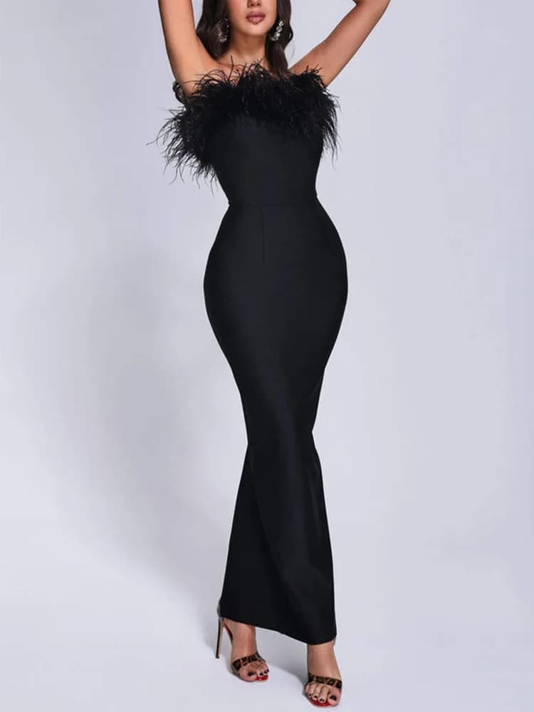 Laura Kors 2025 été femmes Sexy bretelles plume blanc rouge noir Mini robe moulante soirée Club robe