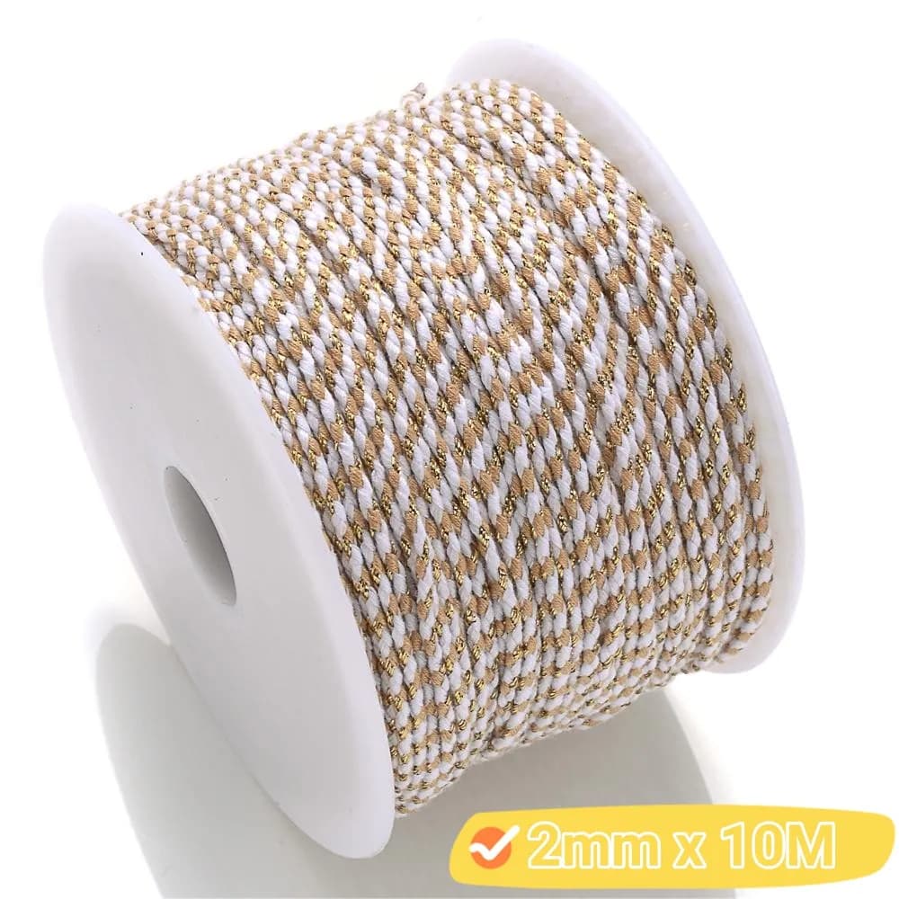 Cordon en coton naturel coloré de 2 mm, 10 m/sac, corde à quatre brins, pour bricolage, artisanat, d