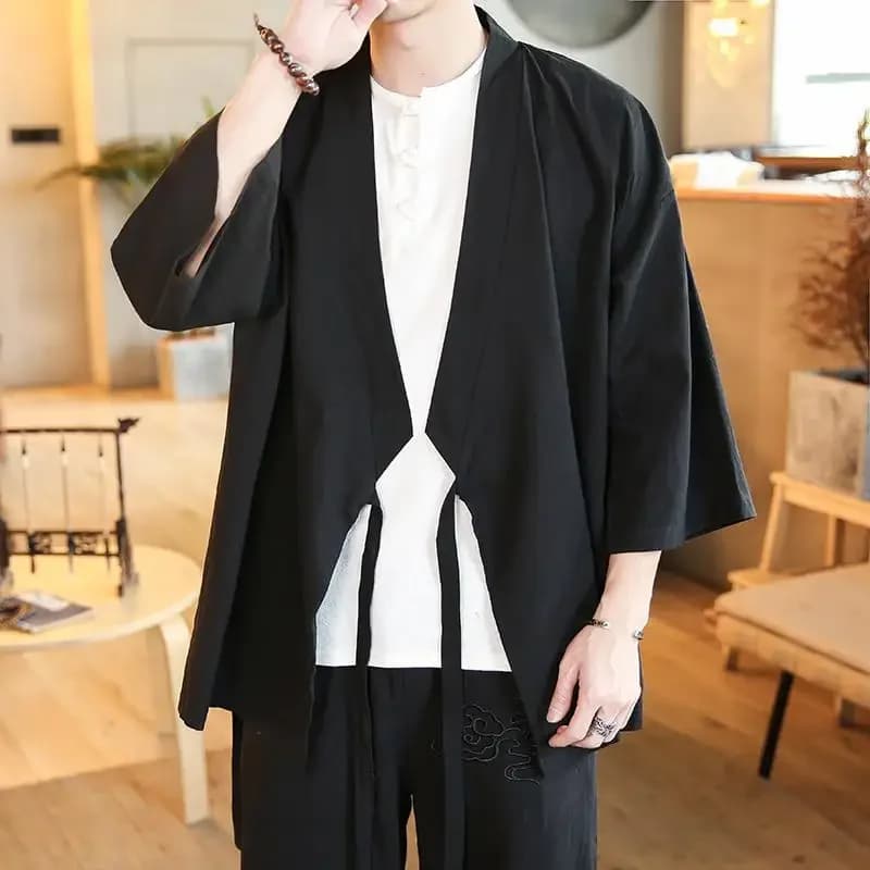 Kimono japonais solide pour hommes, Streetwear japonais, chemise, chemisier, vêtements coréens, Card
