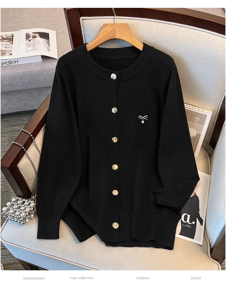 175Kg grande taille femmes buste 160 printemps automne hiver ample col rond Cardigan pull tricoté ve