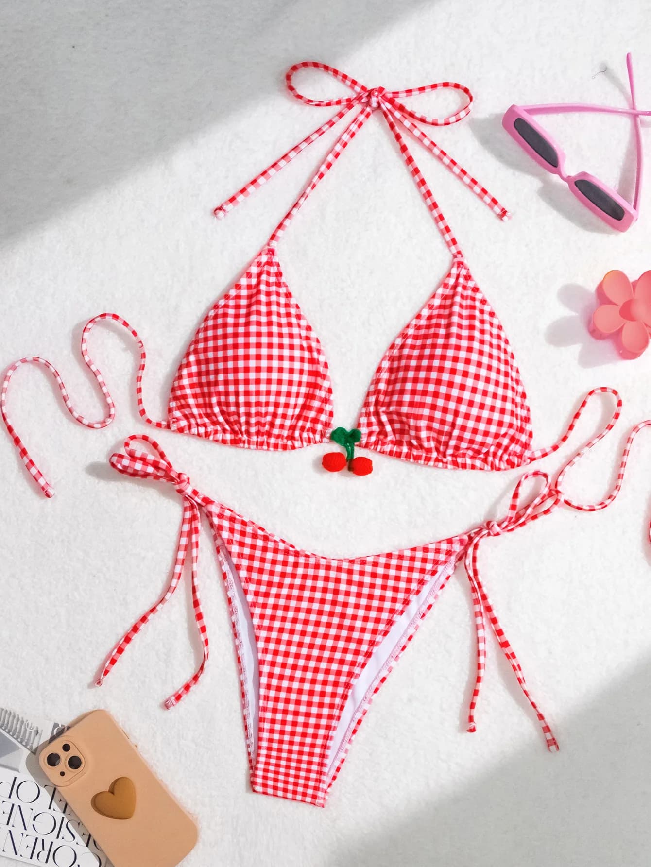 Maillot de bain sexy pour femmes, micro bikini, rouge, vichy, string, culotte tanga, ensemble deux p