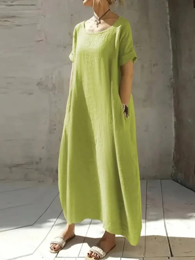 Grande taille 1Xl-5XL femmes couleur unie longue robe ample à manches courtes femmes col rond mode l