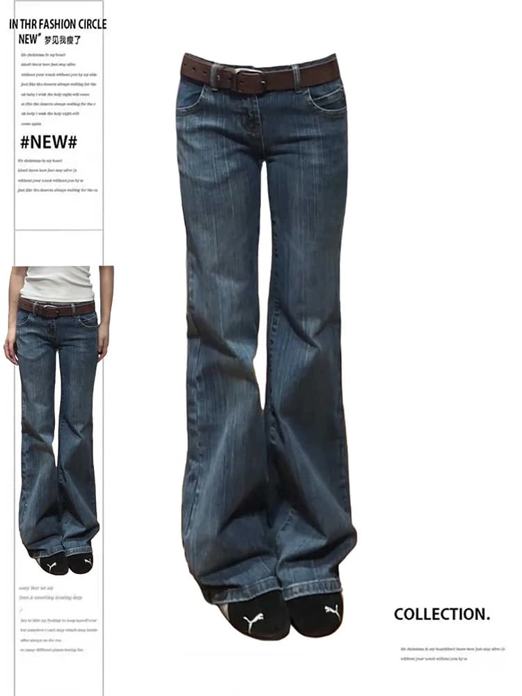 Jean taille basse pour femmes, pantalon en Denim évasé, rétro américain rayé Y2k, bas de cloche de r