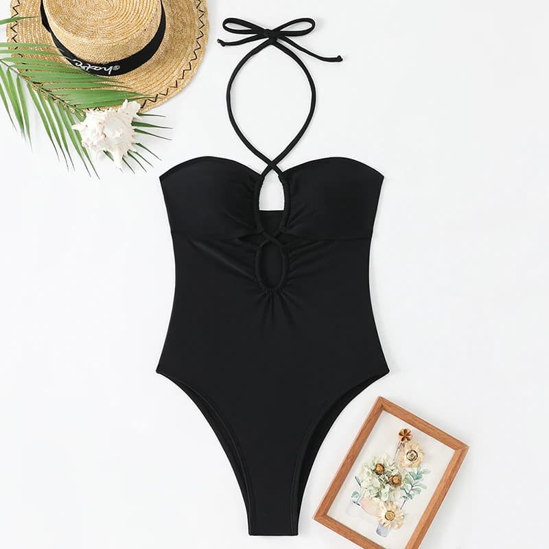 Maillot de bain uni bandeau femme 2026 – Maillot une pièce pour femme – Tenue de bain féminine pour 