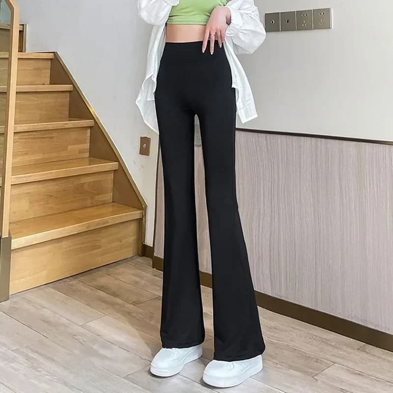 Pantalon évasé taille haute pour femme, leggings sexy monochromes, pantalon de levage de hanche à ha