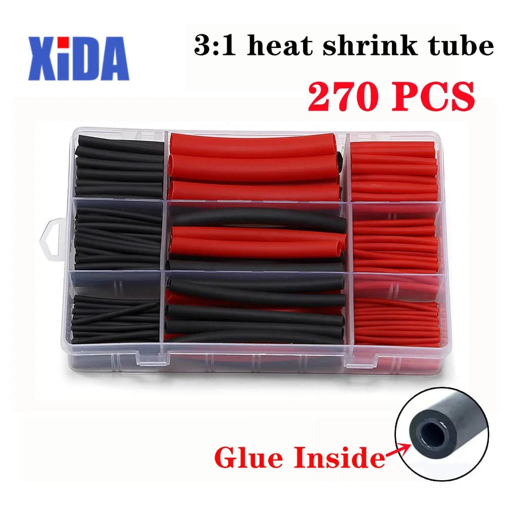 Kit de 270 tubes thermorétractables double paroi 3:1 rouge et noir avec colle adhésive, 6 tailles, p