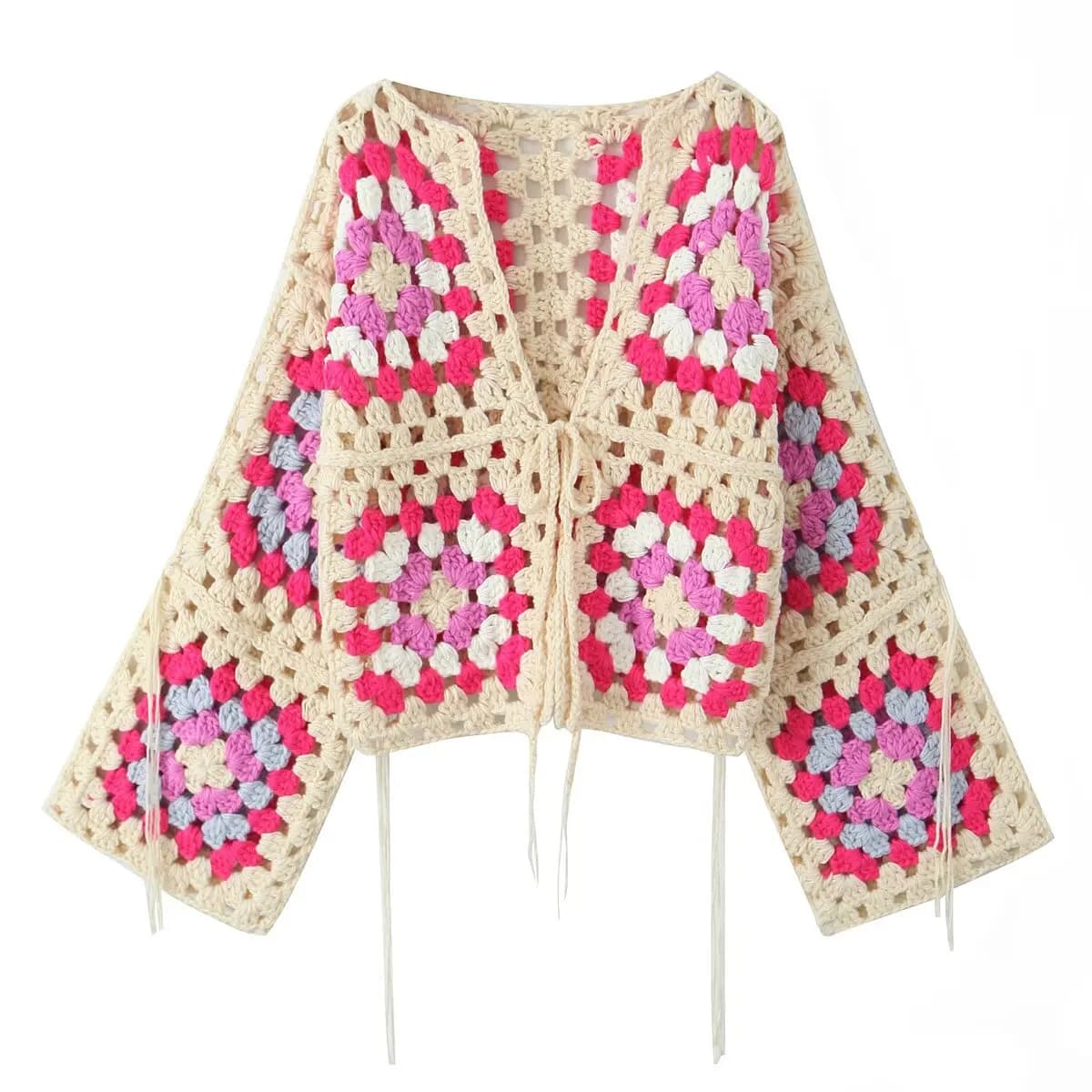 Robe de pull évidée au crochet fait à la main pour femmes, cardigan à manches longues, col en V, pul