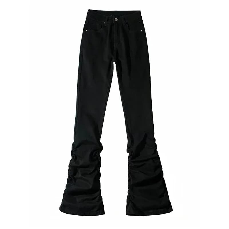 Jean évasé empilé pour femmes, pantalon noir Goth rétro solide, extensible, taille haute, coupe bott