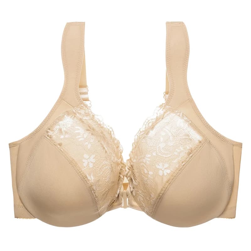 Soutien-gorge minimiseur à fermeture avant pour femme, dentelle florale, soutien non doublé, maille 