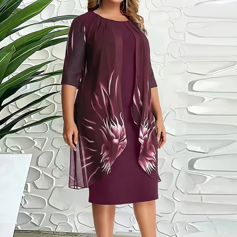 Robe grande taille pour femmes, élégante, col rond, demi manches, imprimé Floral, robes de soirée po