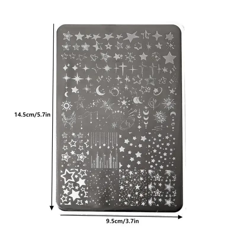 1 pièce Plaque de stamping pour ongles motif dessin animé Lune et Étoiles, Pochoirs rectangulaires, 