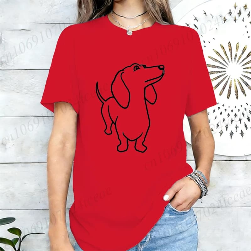 T-shirt décontracté pour femme à imprimé graphique Teckel, manches courtes, col rond, coupe ample, m