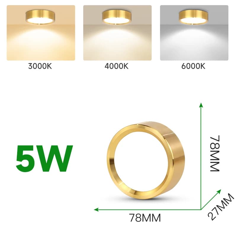 Plafonnier rond doré encastré, panneau 3 couleurs, 5W 10W 15W 25W, pour chambre à coucher, salon, in