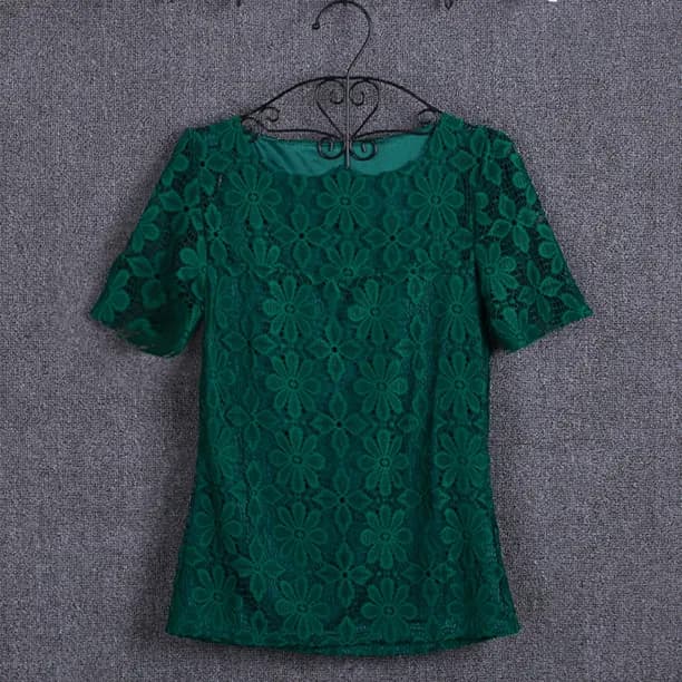 Grande taille femmes dentelle Blouse chemise décontracté solide creux femmes vêtements haut