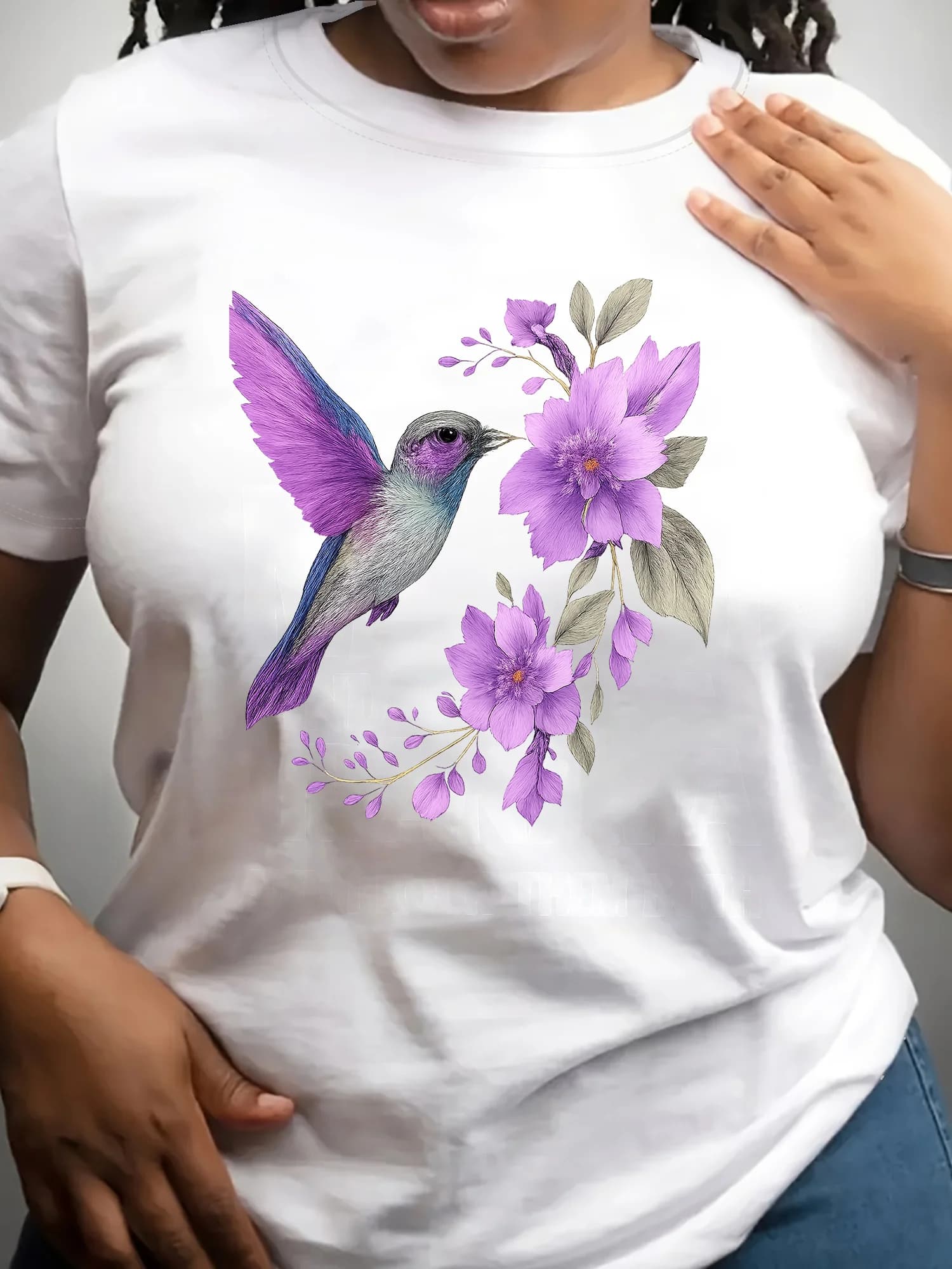 T-shirt avec motif d'oiseau colibri, parfait pour les promenades estivales, les vacances, l'observat