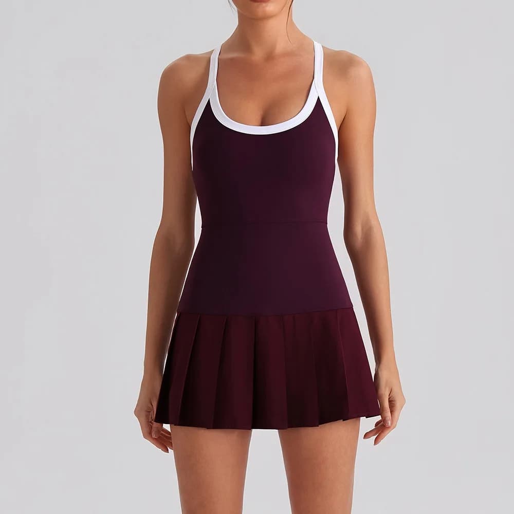 Robe de yoga plissée une pièce pour femmes avec coussinets de poitrine, robe de sport et de tennis, 