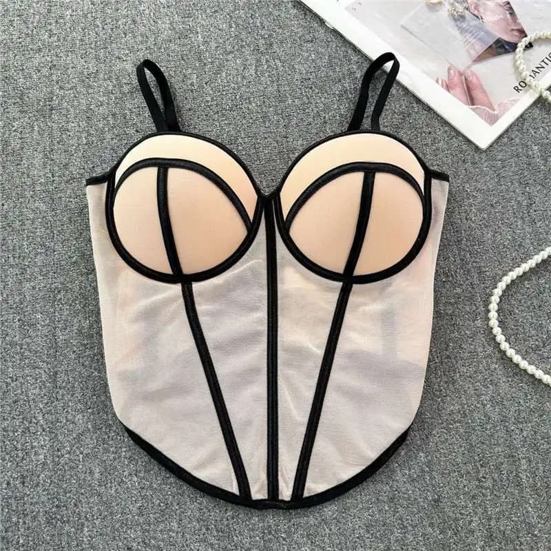Top Corset Sexy Femme en Maille Effet Os de Poisson, Débardeur Bustier Color Block à Taille Cintrée,