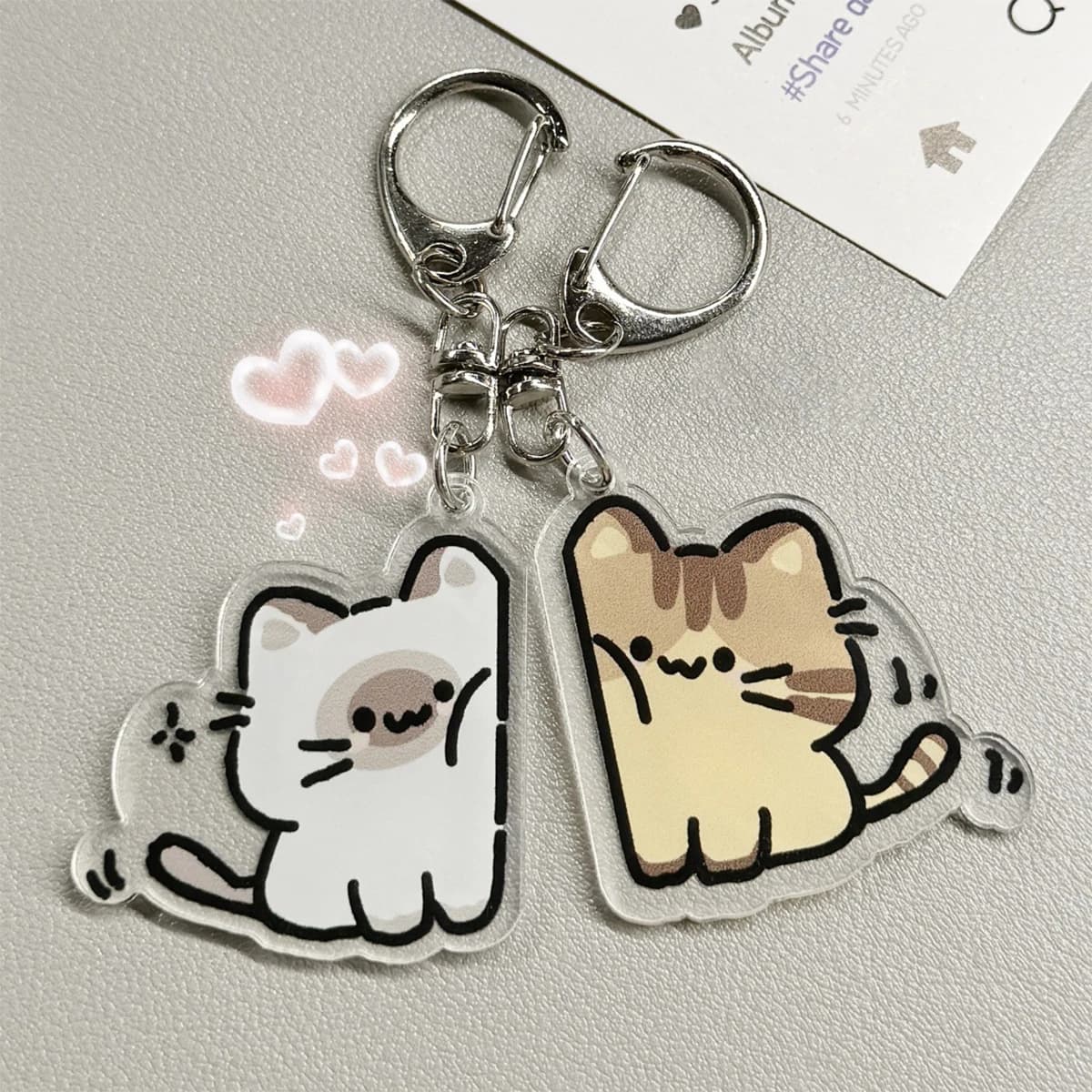 Porte-clés pendentif chat mignon 2 pièces, cadeau assorti pour Couple ou ami, accessoire de sac à do