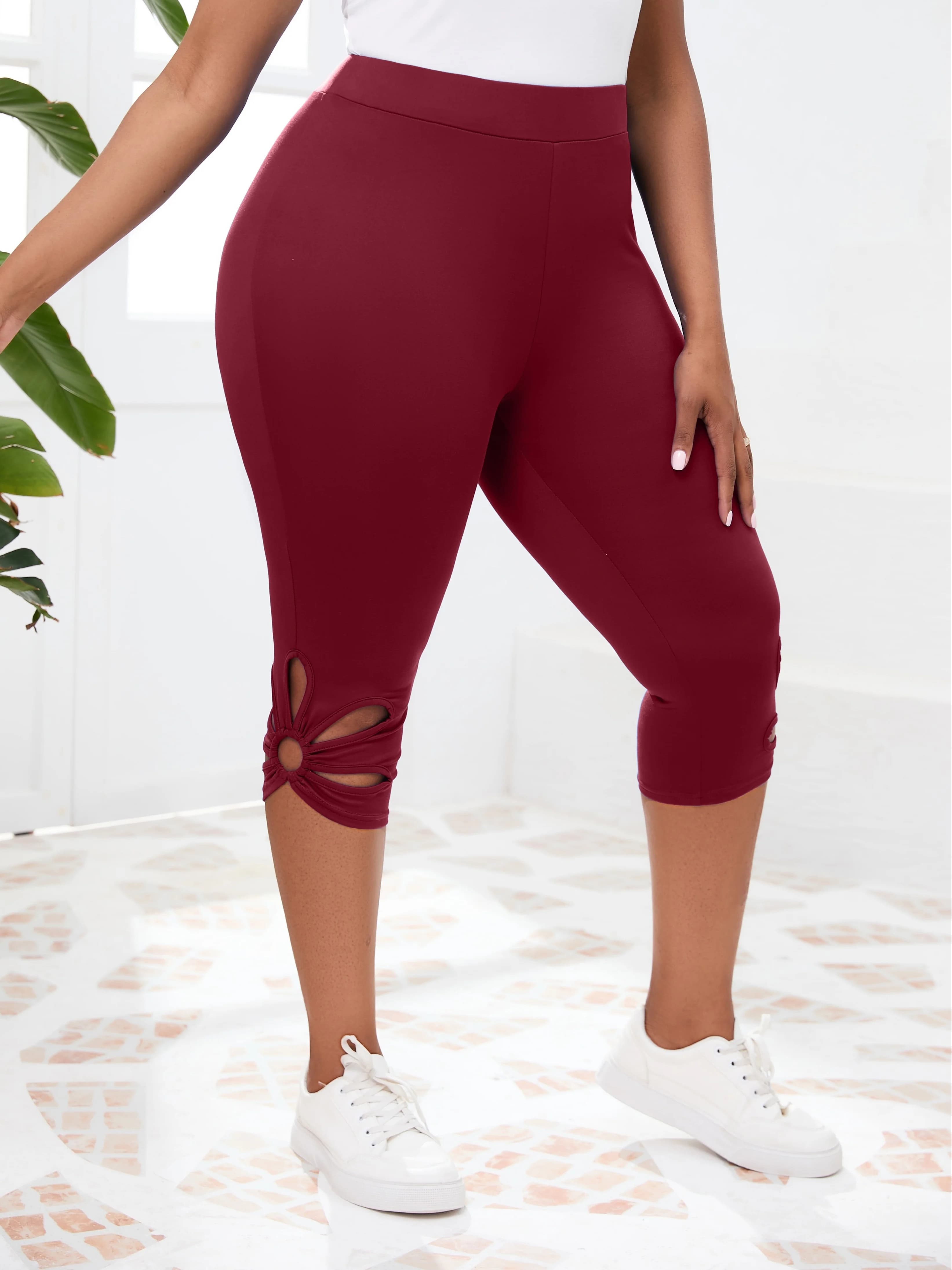 Pantalon court moulant de grande taille, nouveau design ajouré, taille haute élastique, coupe ajusté