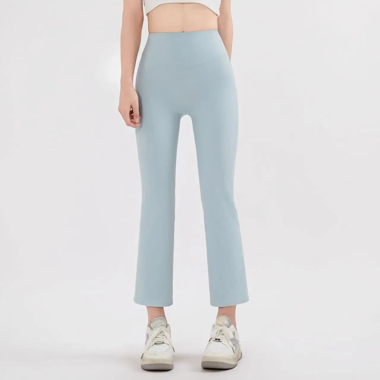 Pantalon de Yoga élastique taille haute, couleur chair, Micro-évasé, Leggings de gymnastique, pêche,