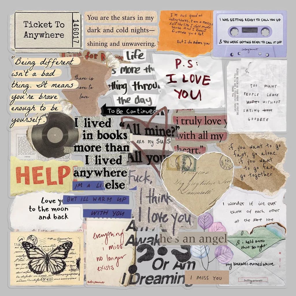 50 autocollants transparents à fragments de texte anglais - Autocollants créatifs minimalistes en PE