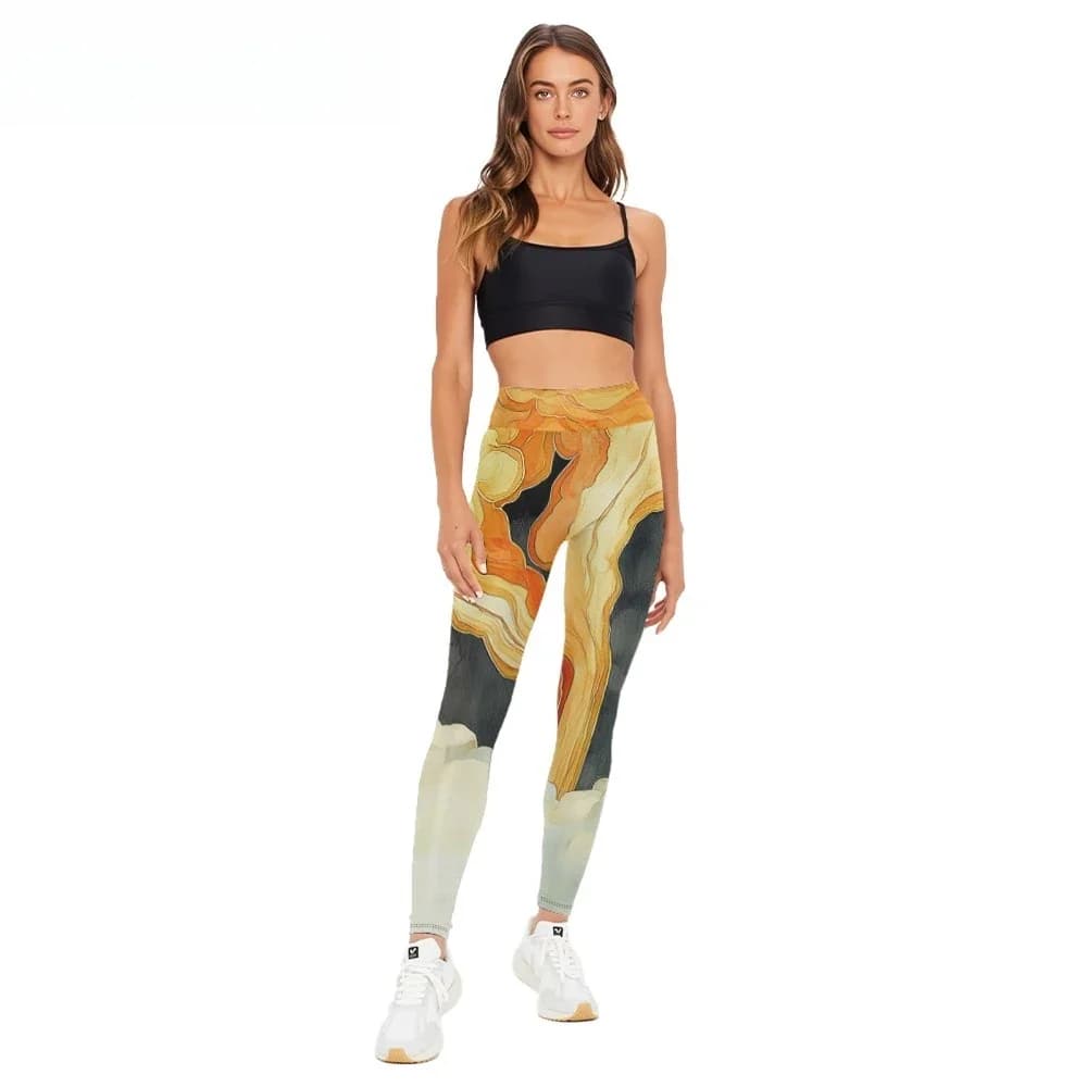 Pantalon de Yoga taille haute, imprimé fluide d'art abstrait, sensation nue, Leggings toutes saisons