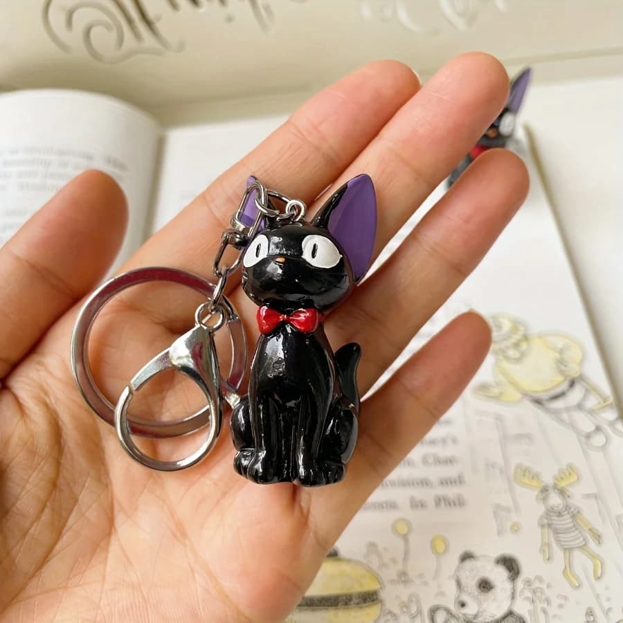 Porte-clés chat noir charmant - Accessoire de mode féminin en PVC mignon, adapté aux sacs et aux clé