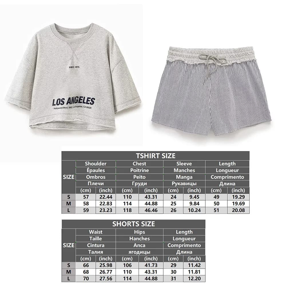 Ensemble deux pièces en coton pour femme, Short assorti, manches courtes, imprimé, Y2k, décontracté,