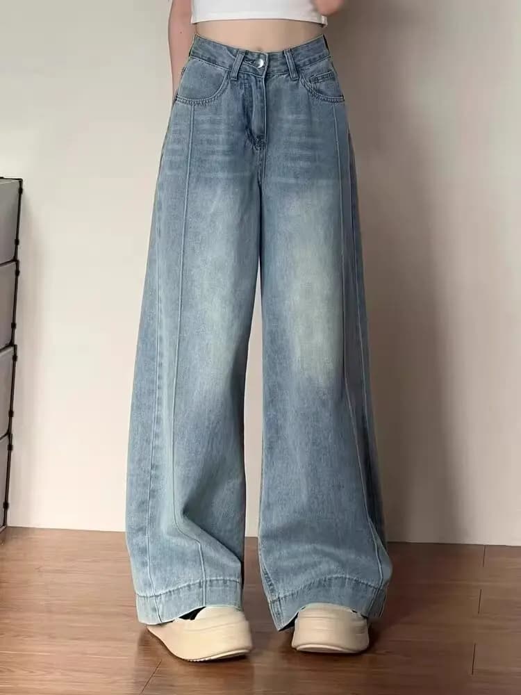 Jean ample à jambe large pour femme, style vintage Y2K punk, taille basse, pantalon en denim ample, 
