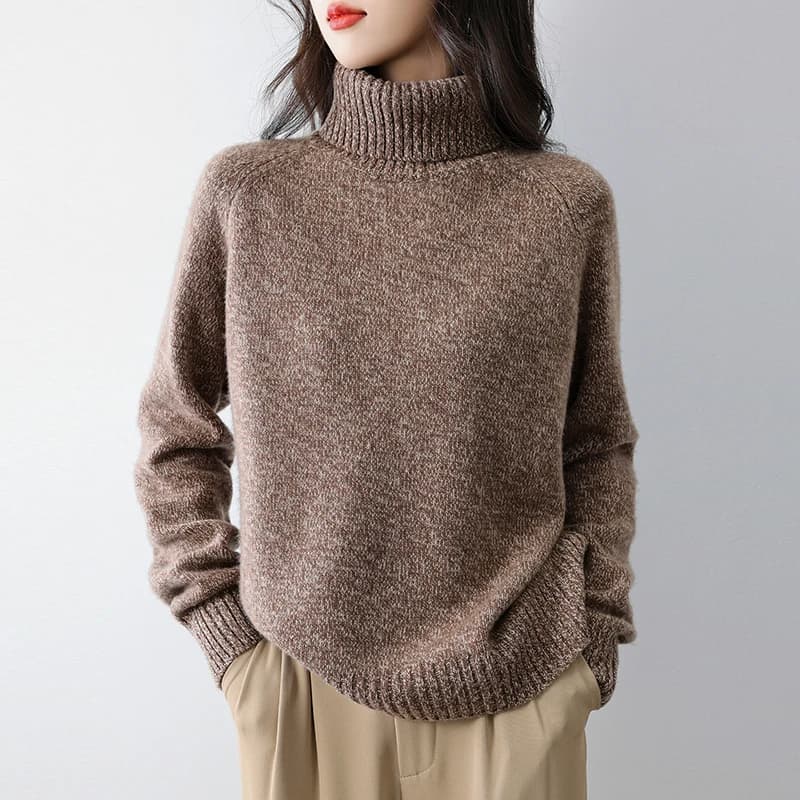 Pull à col roulé en laine de cachemire pour femme, taille unique, décontracté, haut à manches longue