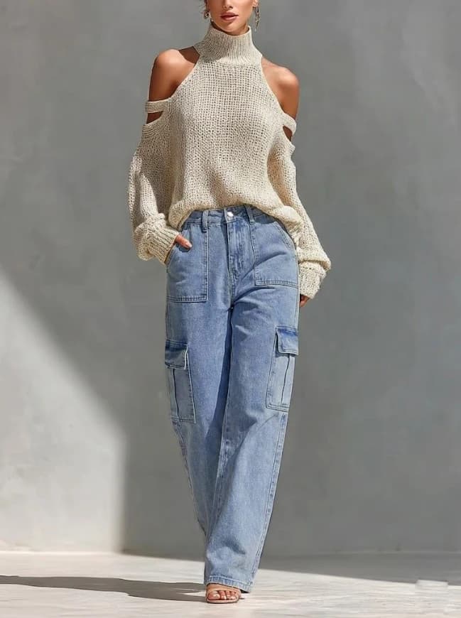 Jeans de travail multi-poches à taille haute pour femmes