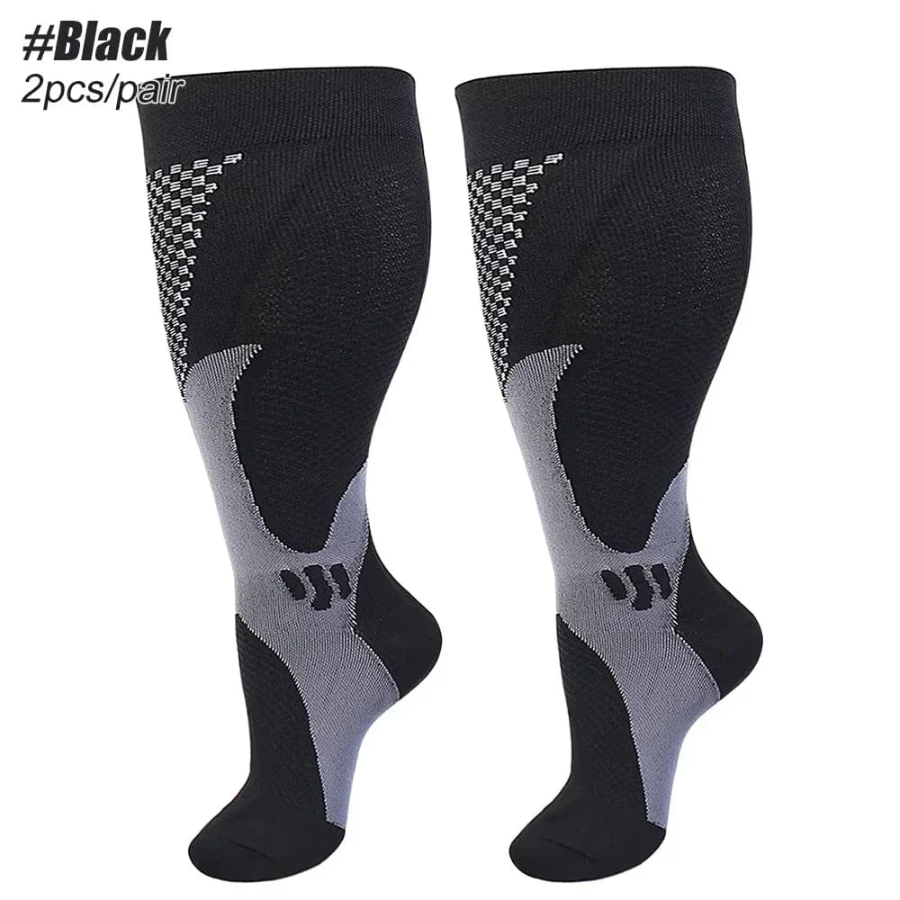 Chaussettes de compression de sport pour femmes et hommes, grande taille, large mollet, 20-30mmhg, e