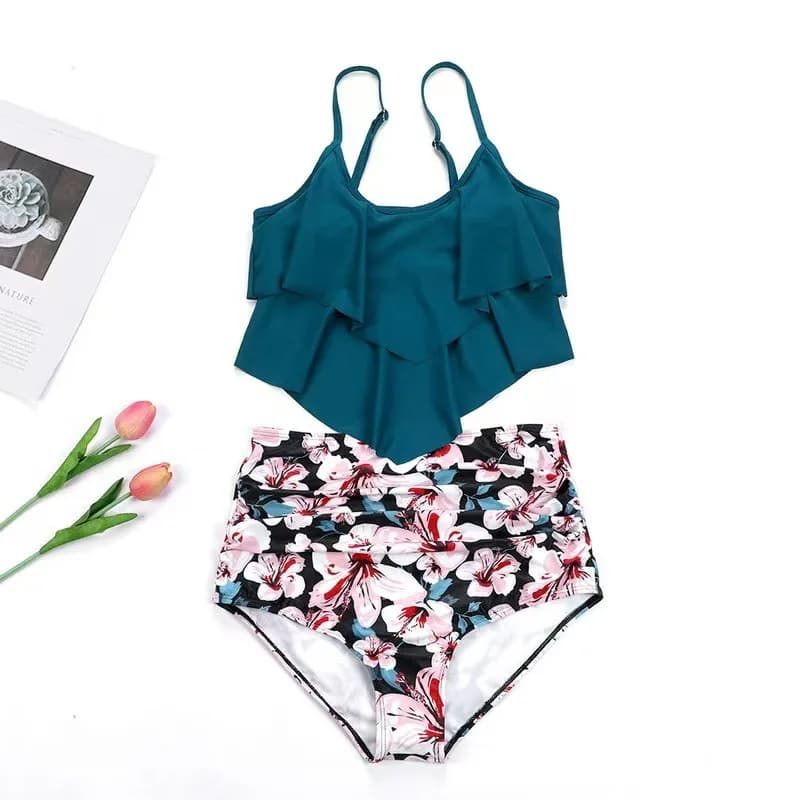 Maillot de bain séduisant élégant noir Double volants maillot de bain dos nu amovible rembourré Biki