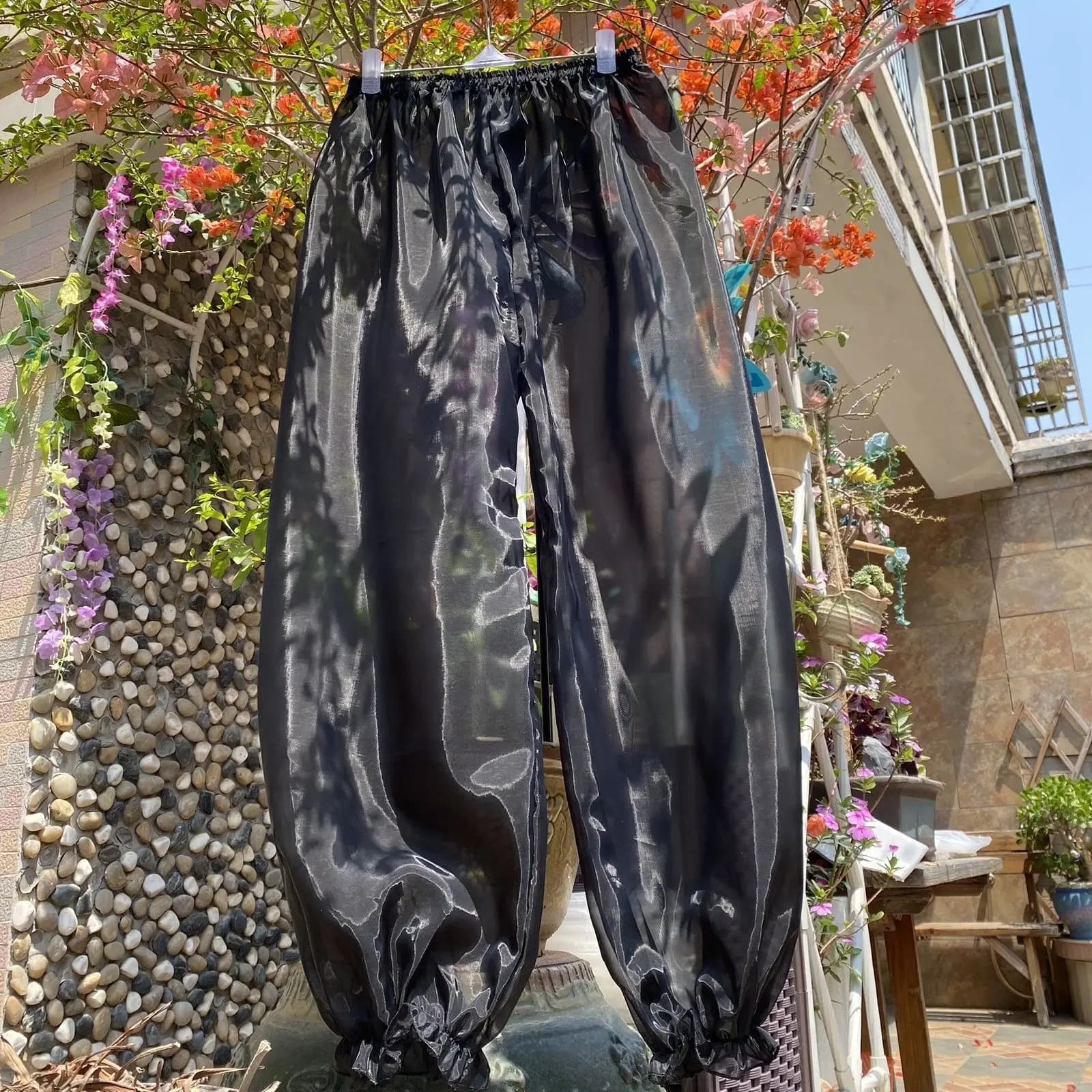 Pantalon lanternes transparent brillant grande taille pour femme, pantalon de nuit sexy pour homme, 