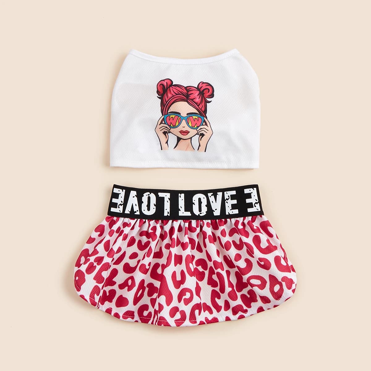 Robe deux pièces pour petits chiens, costume mignon pour chien femelle, mode léopard, robes pour chi