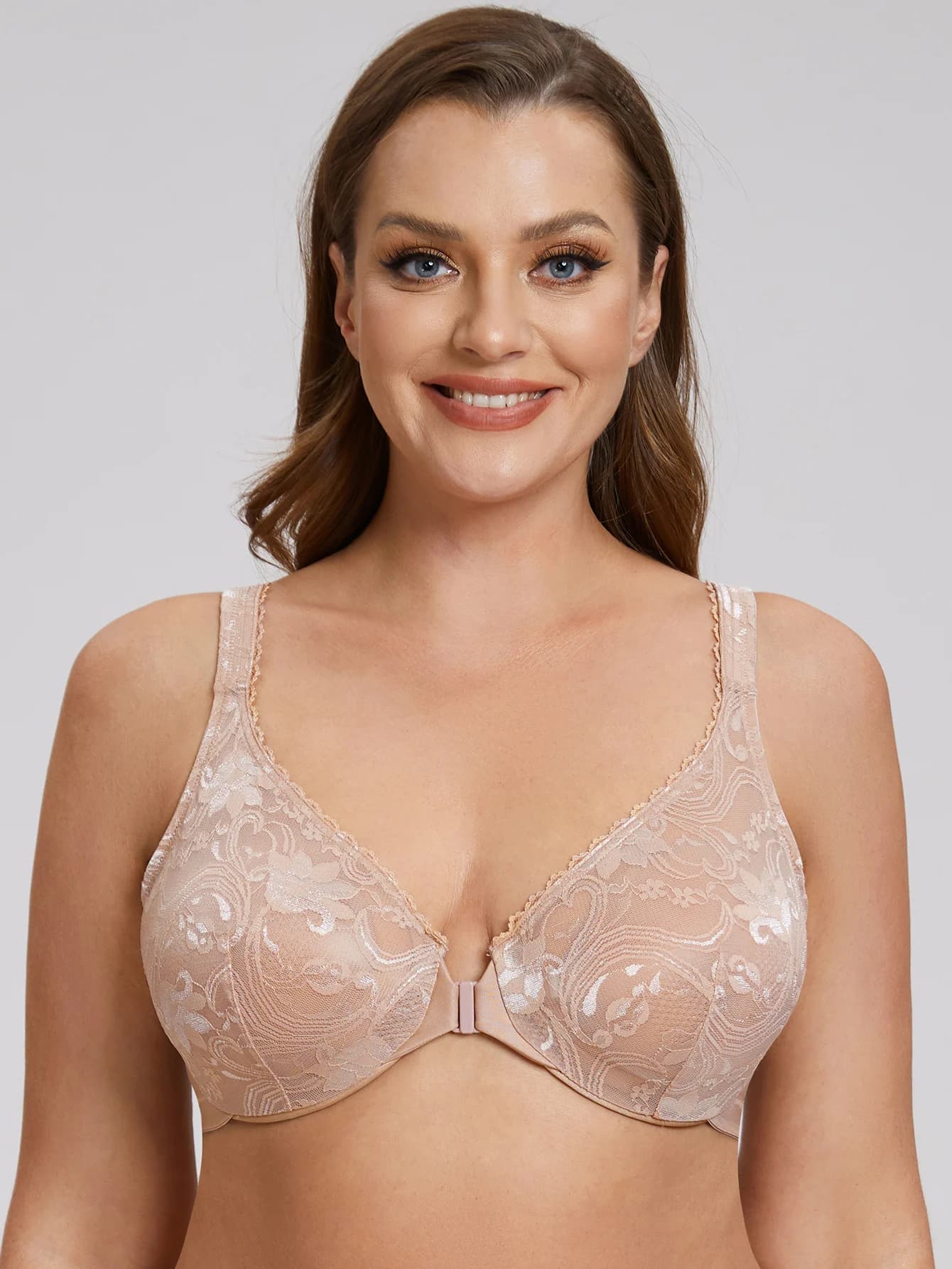 Soutien-gorge à armatures en dentelle pour femme, couverture complète, fermeture avant, sans rembour