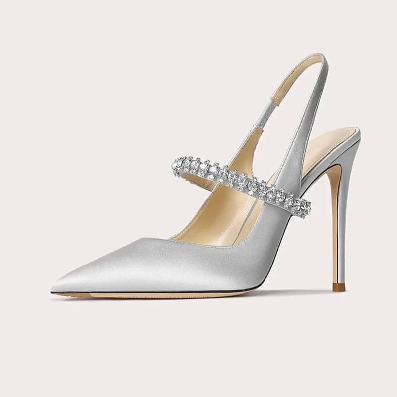 Sandales en Satin Clip Strass pour Femme, Chaussures Simples, Talon Fin, Tendance, Jolie tu, Banquet