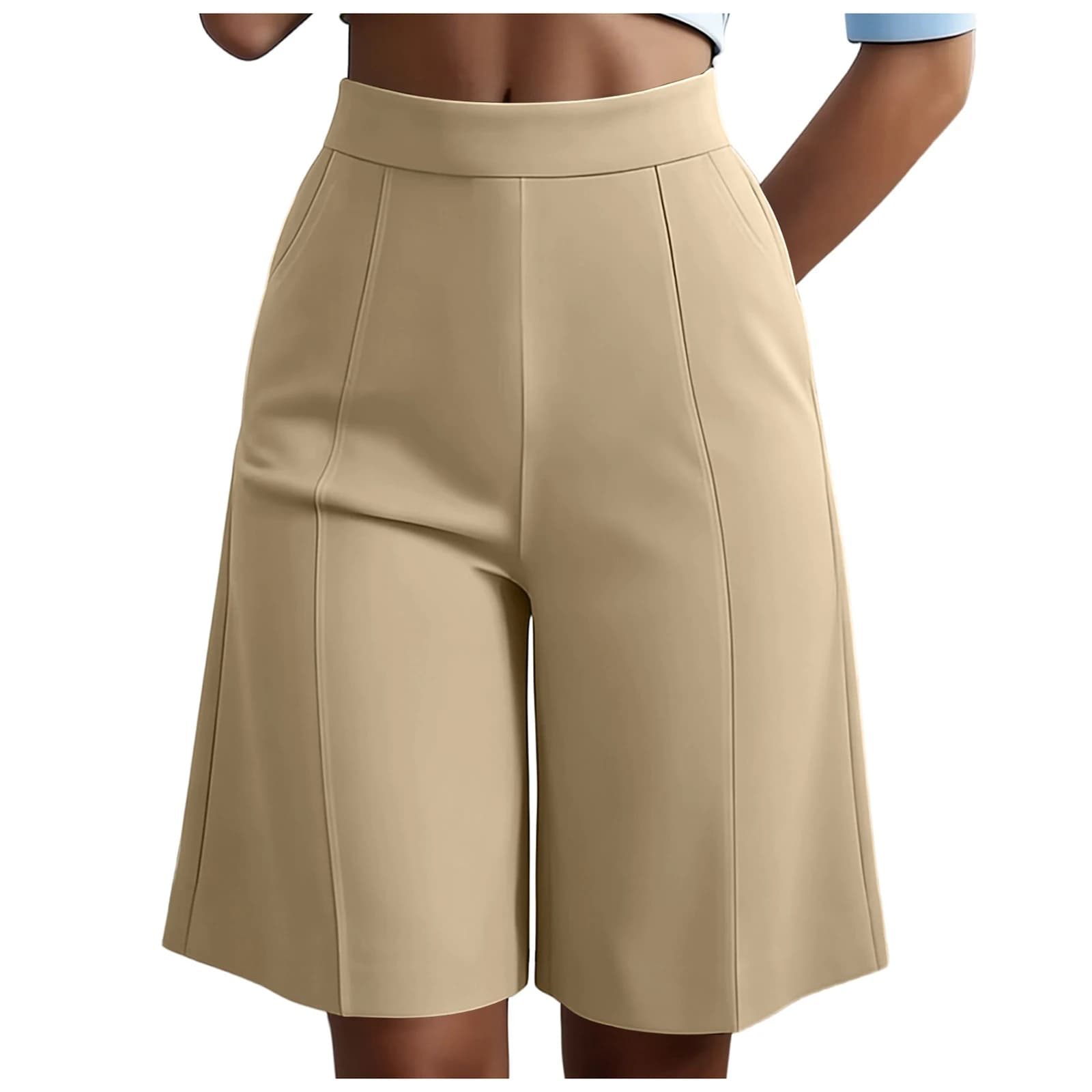 Shorts Bermuda Tailleur Plissés Taille Haute pour Femme, Jambes Larges, Élégants, Couleur Unie, pour