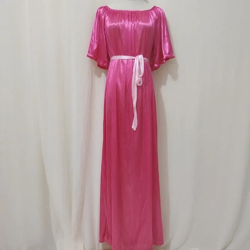 Robe longue en Satin pour hommes et femmes, grande taille, toucher soyeux, brillant, Sexy, manches c