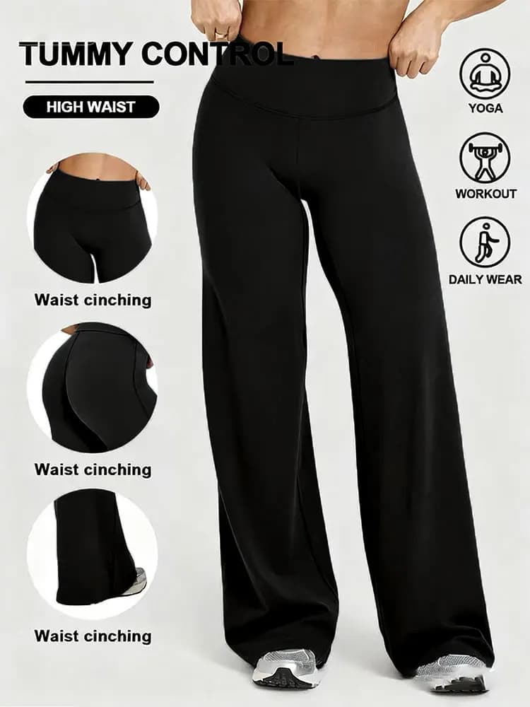 Pantalon long décontracté pour femme, effet seconde peau, doux, coupe ajustée, jambe droite ou large