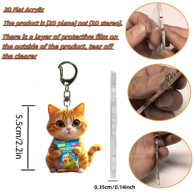 Charmant porte-clés chat 2D, accessoires étanches, plat en acrylique, accessoire de sac, cadeau parf