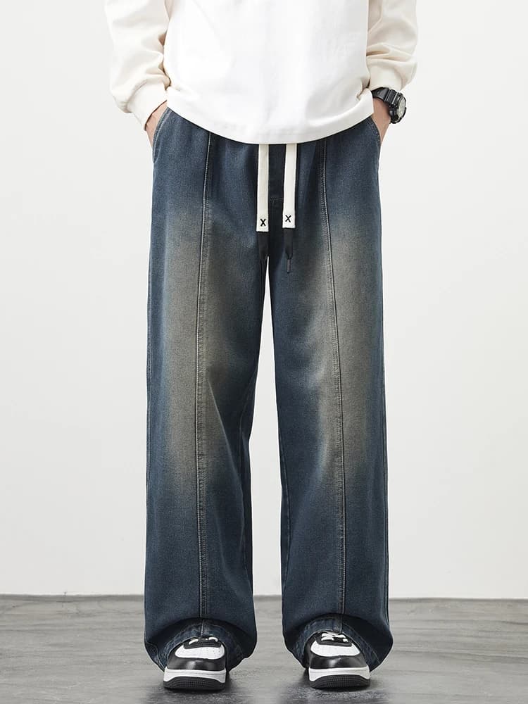 Jean Baggy grande taille M-8XL pour hommes, bleu, noir, Streetwear, taille élastique, pantalon Y2K, 