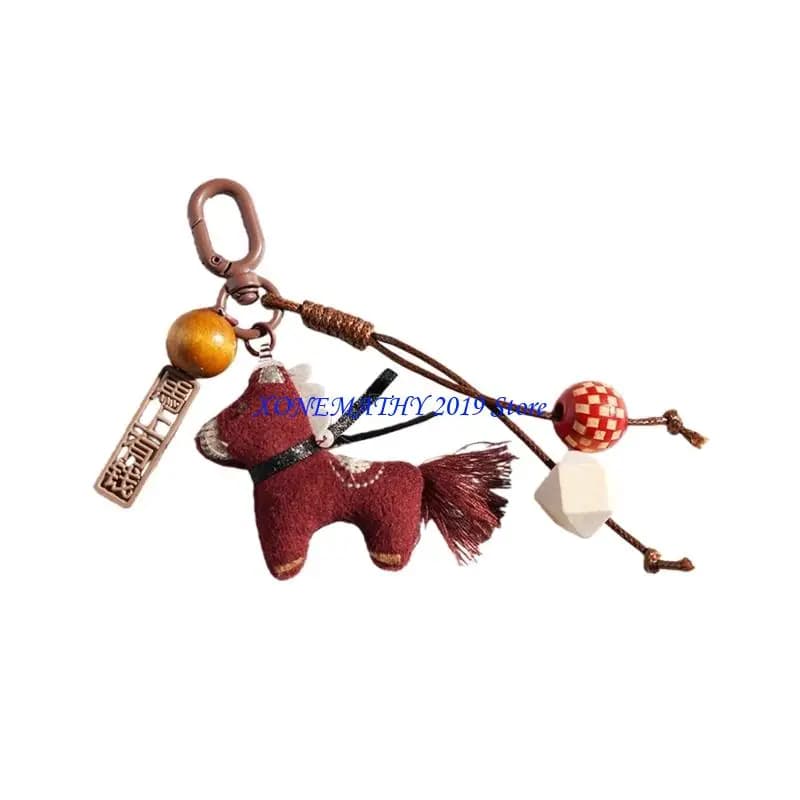 F42F – charmant cheval dessin animé avec visage expressif, pendentif en peluche pour accessoires mod