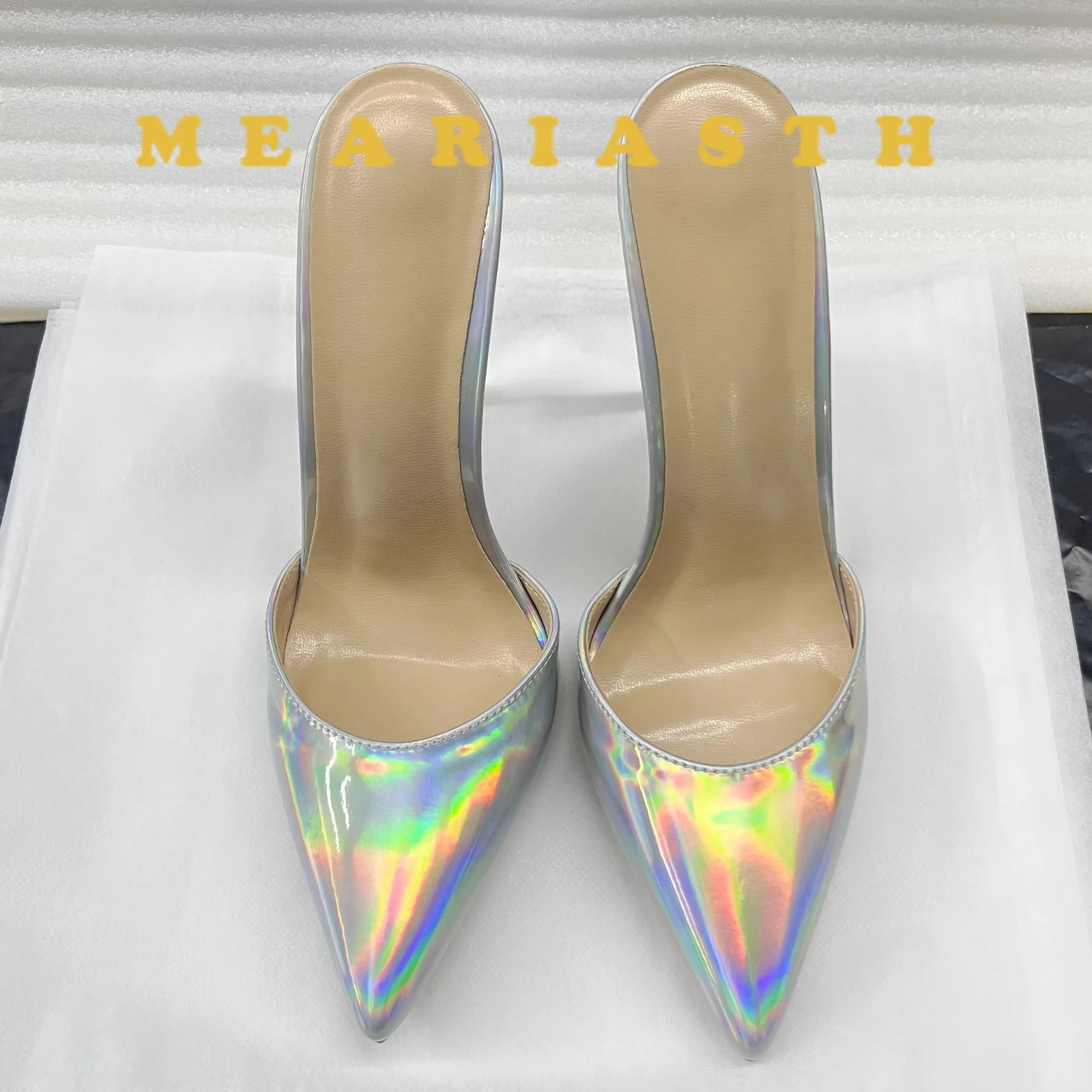 Nouvellement grande taille 44Sexy 12 cm/10 cm talons hauts été mule pantoufles femmes bout pointu di