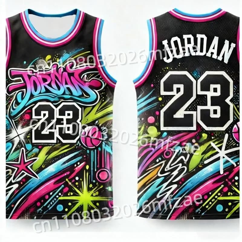 Nouveautés 2026 – Maillot de basketball Jordan N°23 style graffiti urbain hip-hop pour homme – Maill
