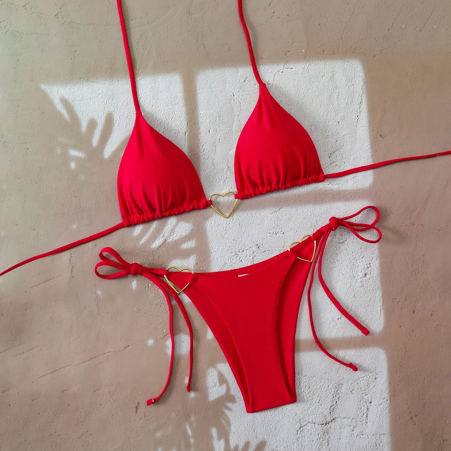 Ensemble de bikini sexy avec ornement en forme de cœur en métal 2026 Femmes Bleu Rose Halter Push Up
